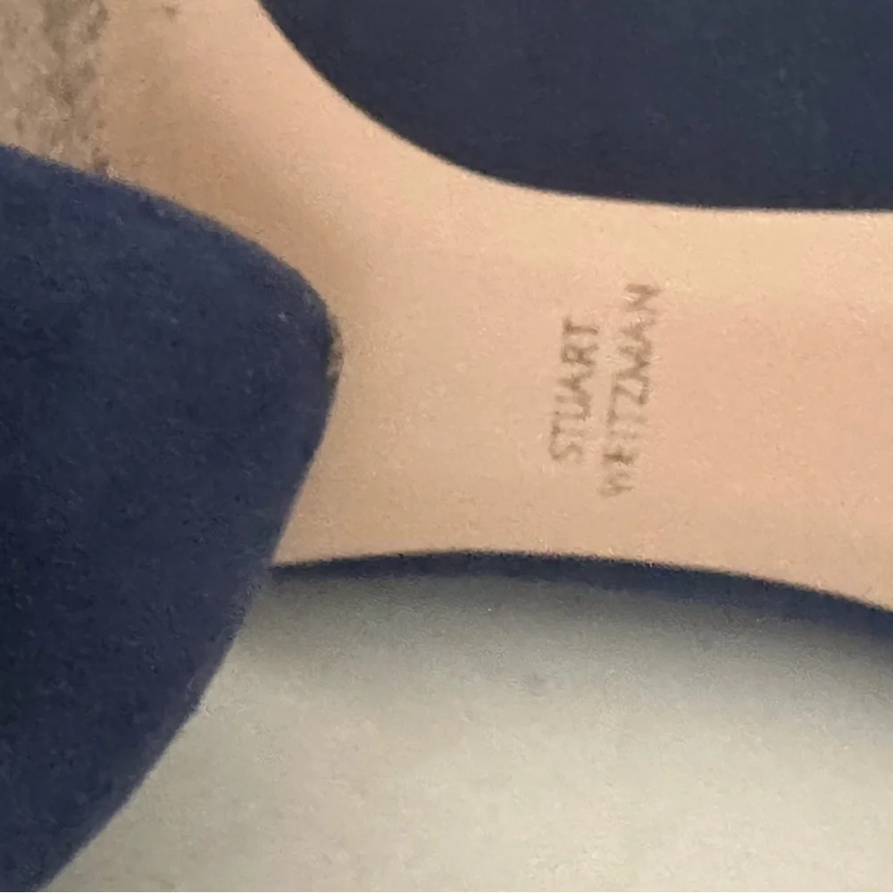 Stuart Weitzman Navy Blue Suede Pointed Toe Heels with Silver Accent - Picture 6 of 11